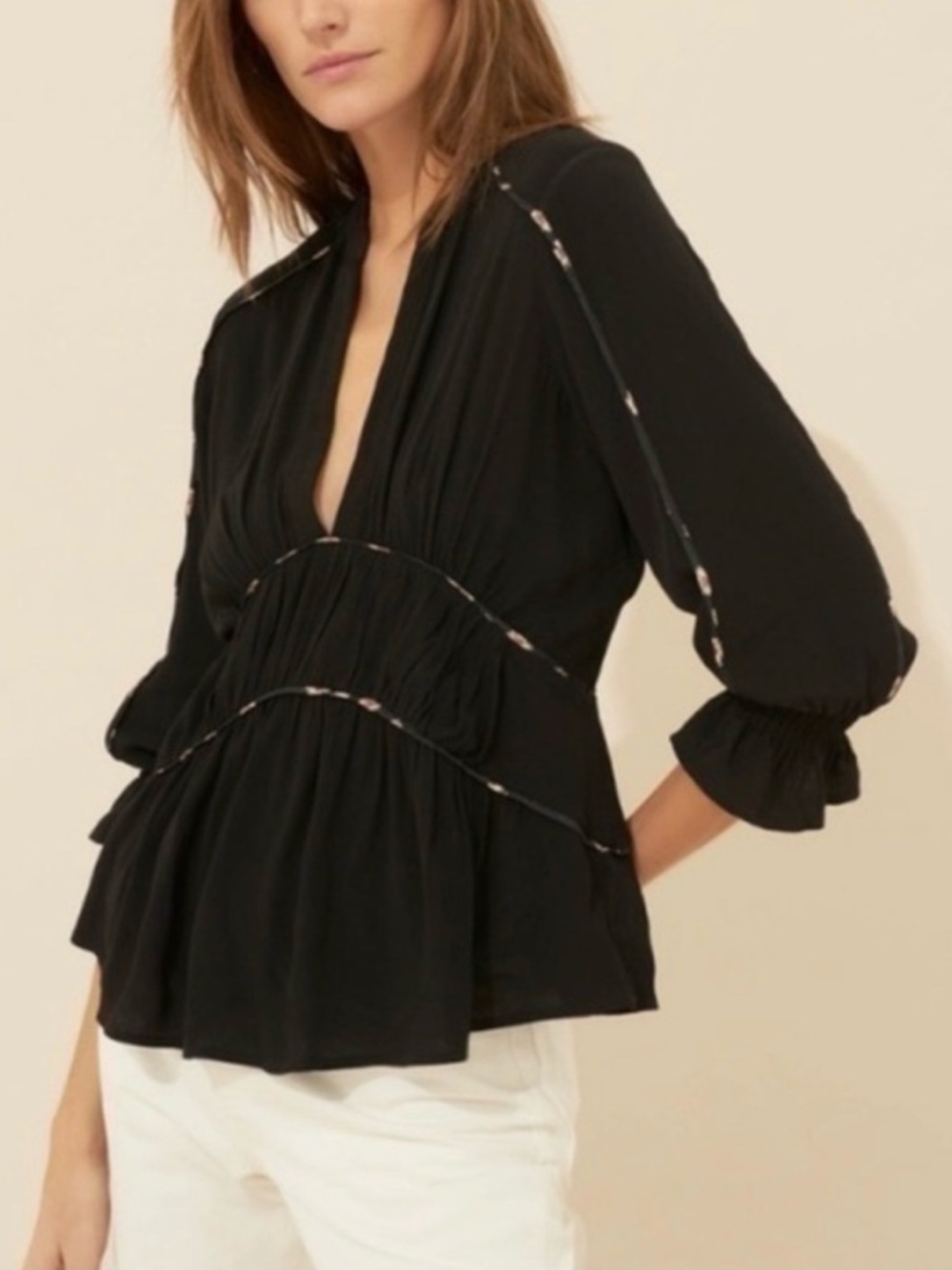 ba&sh FARO black v-neck 3/4 sleeve top medium/size 2

Excellent condition